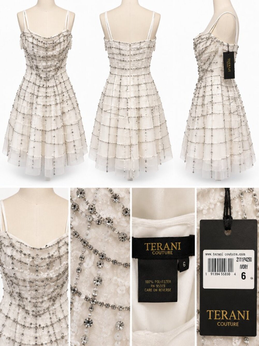 Terani Couture Ivory Embellished Strapless A-Line Dress – Size 6 – NWT
